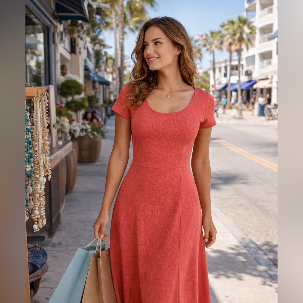 Elegant Coral Dress Size Small with stretch NWT